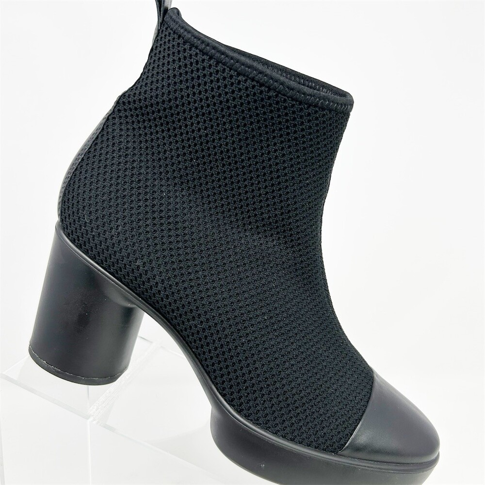 Ecco Shape Sculpted Motion Black Sock Ankle Booties Block Heel Platform Size 41